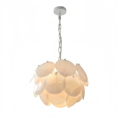 Modern Petal Glass Chandelier -- White Metal & Glass