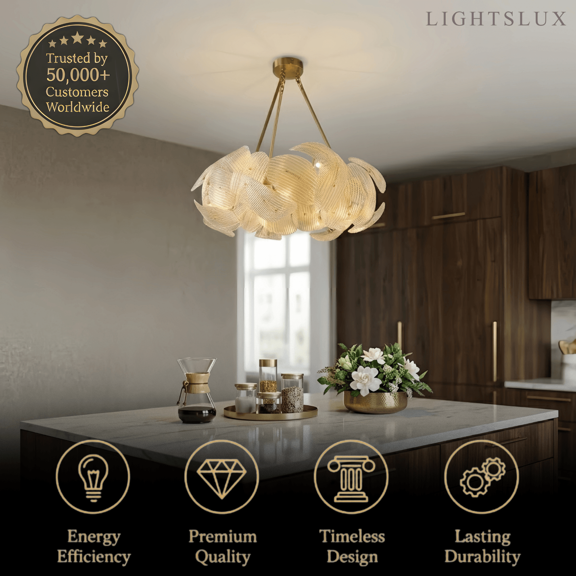 Elegant Petal Glass Chandelier -- Round or Linear