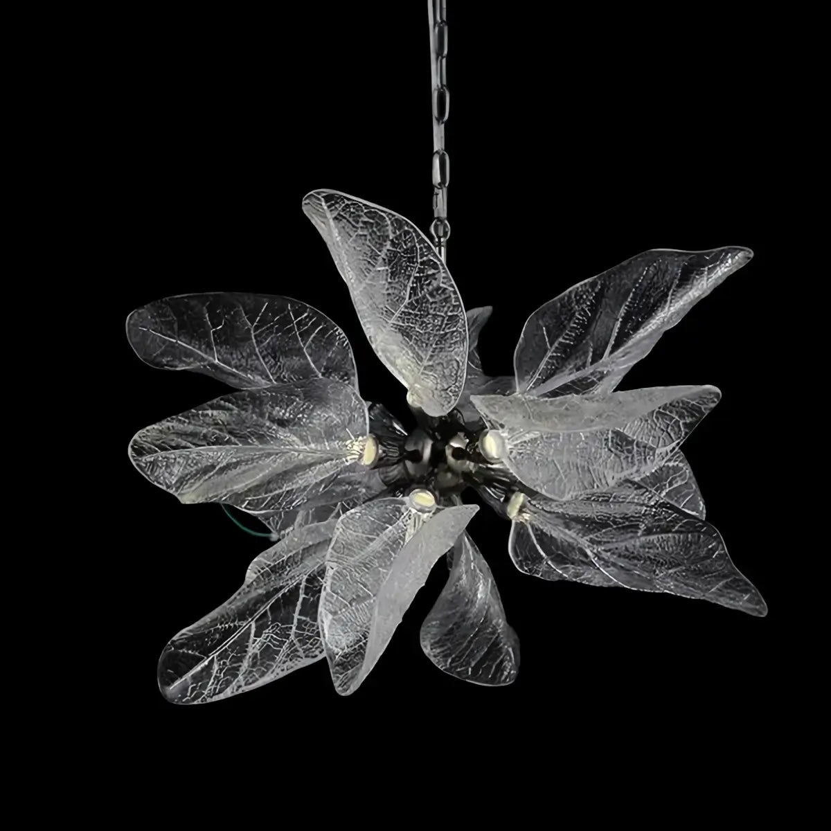 Crystal Leaf Chandelier -- Black Metal & Crystal
