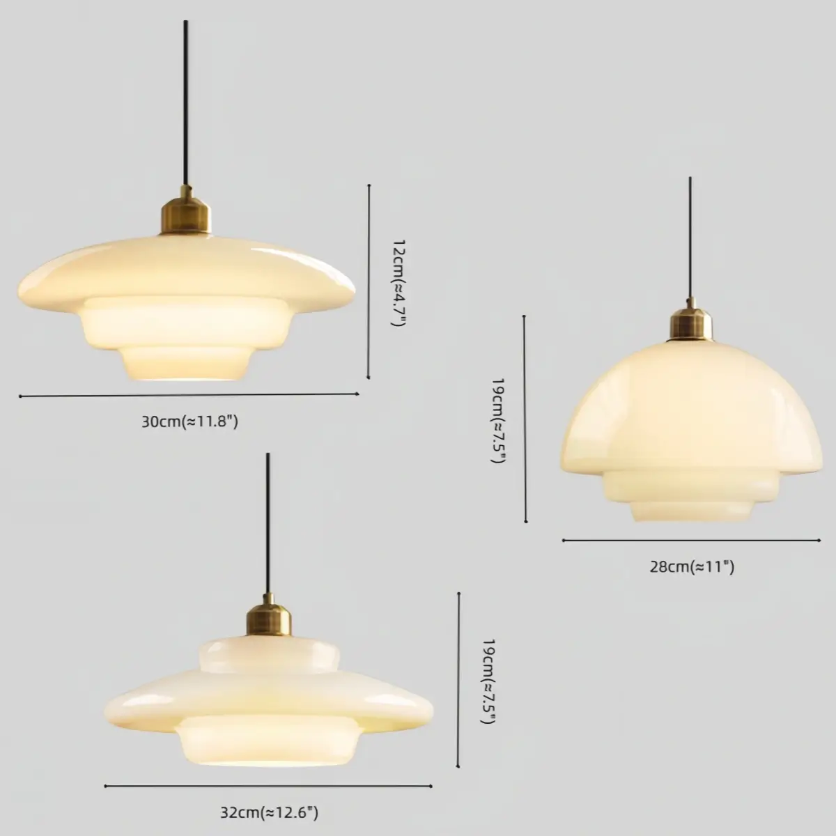 Minimalist Milk Glass Dome Pendant Light -- Frosted White