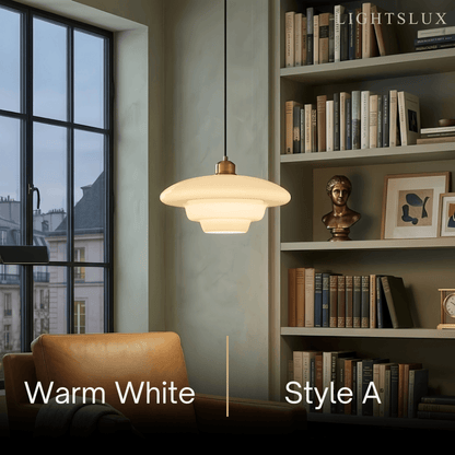 Minimalist Milk Glass Dome Pendant Light -- Frosted White