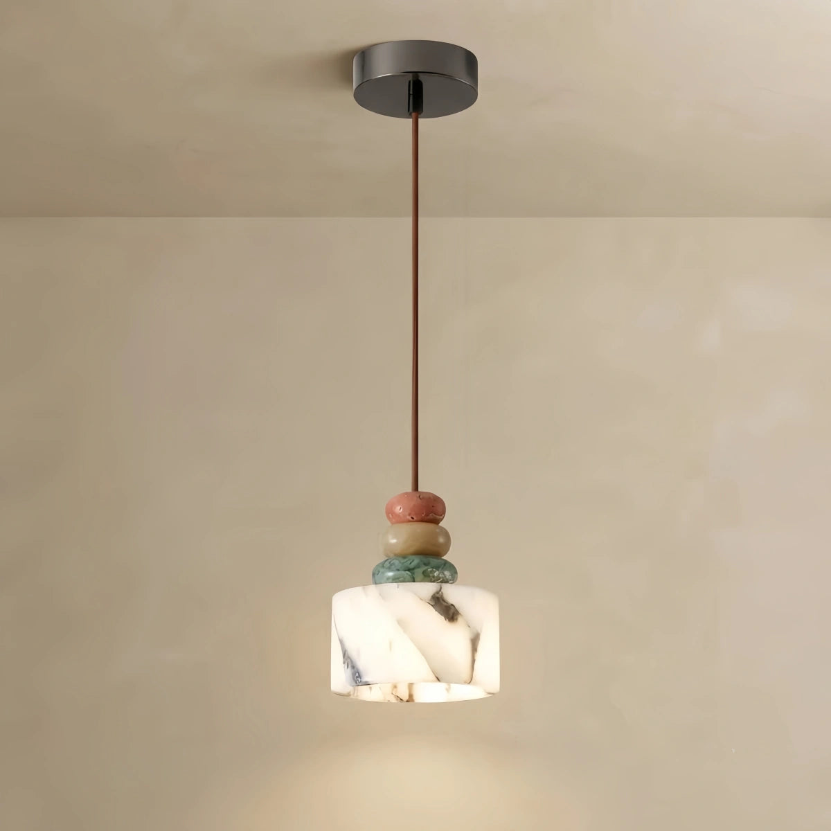 Vivara Art Deco Stone Dome Pendant Light -- Multi-Color Natural Stone for Bedroom