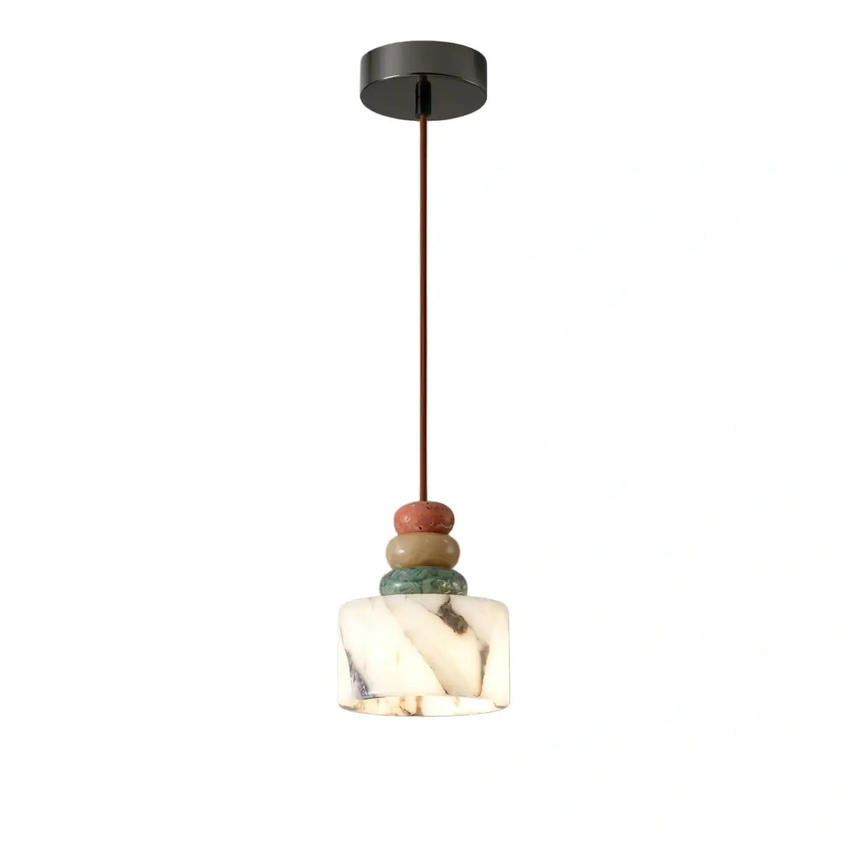 Art Deco Stone Dome Pendant Light -- Multi-Color Natural Stone