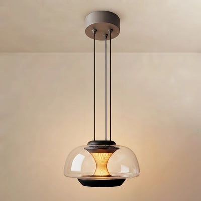 Vetro Modern Linear Pendant Light -- Dome Glass & Metal for Dining Room Kitchen