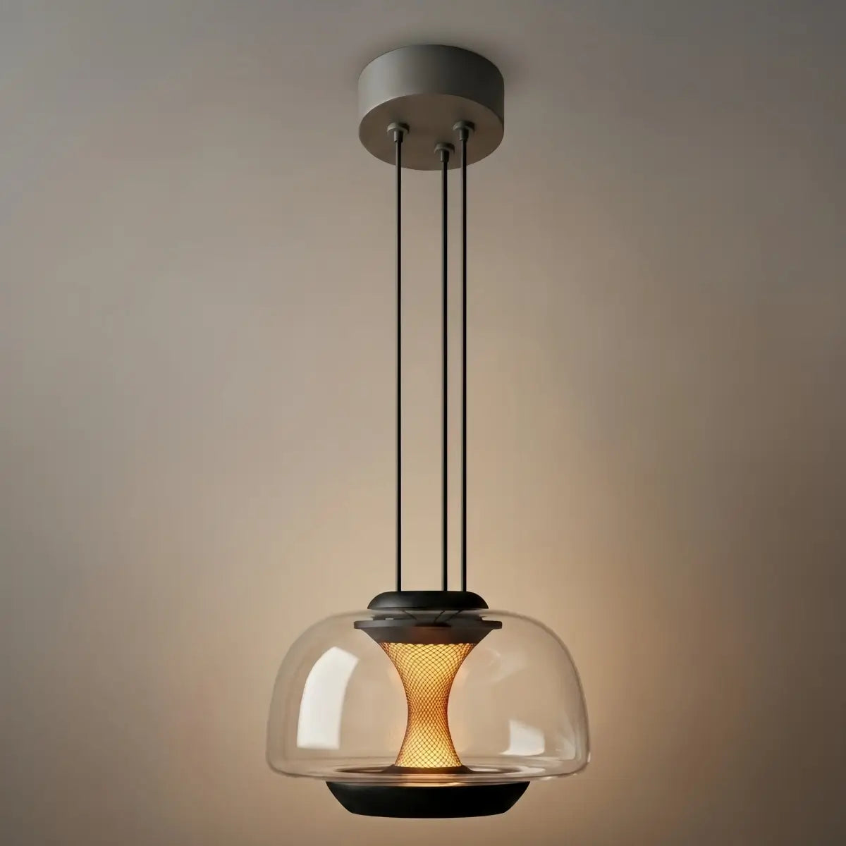 Modern Linear Pendant Light -- Dome Glass & Metal
