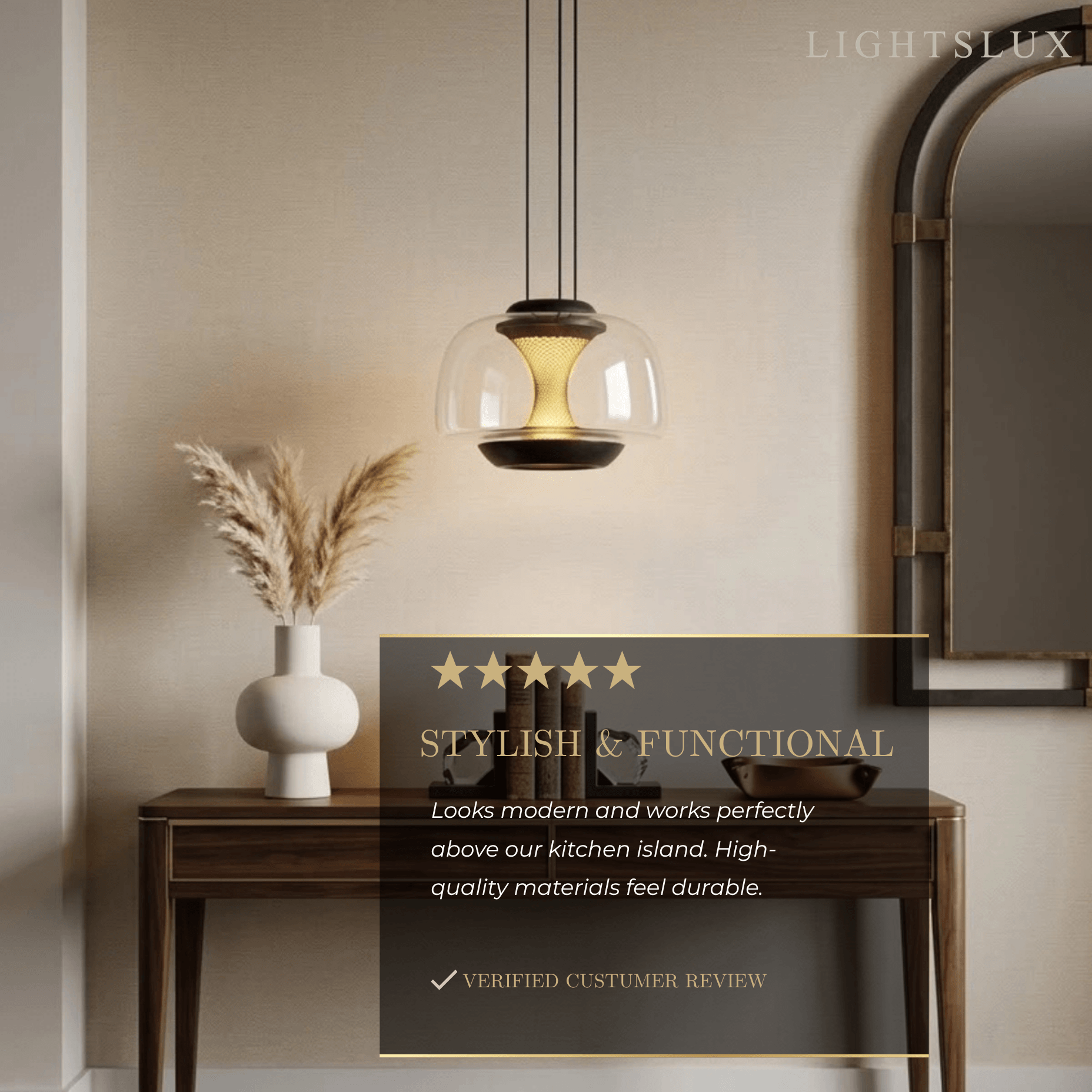 Modern Linear Pendant Light -- Dome Glass & Metal