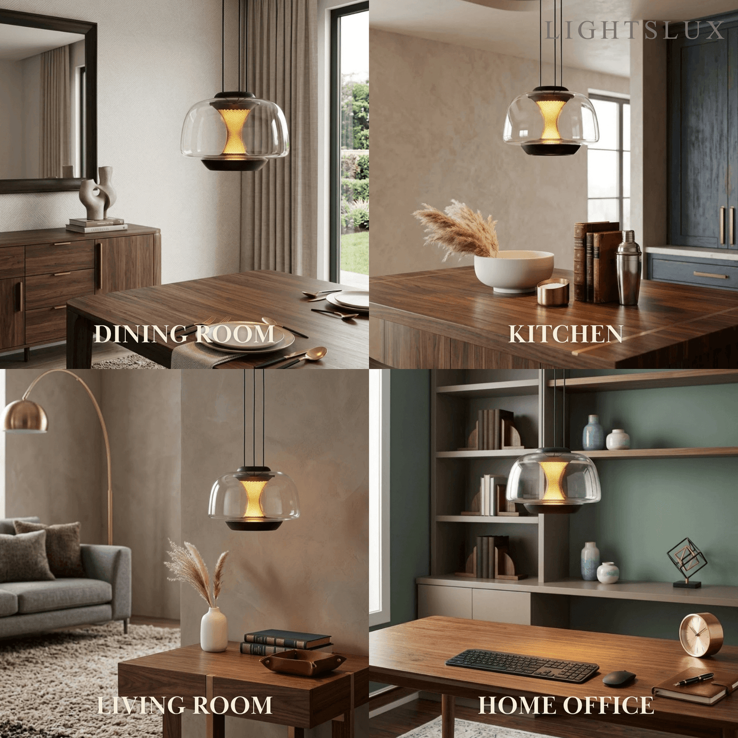 Modern Linear Pendant Light -- Dome Glass & Metal