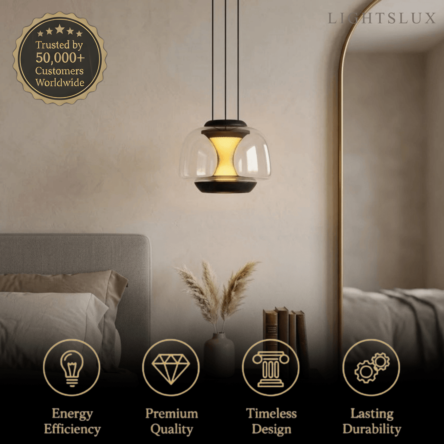 Modern Linear Pendant Light -- Dome Glass & Metal