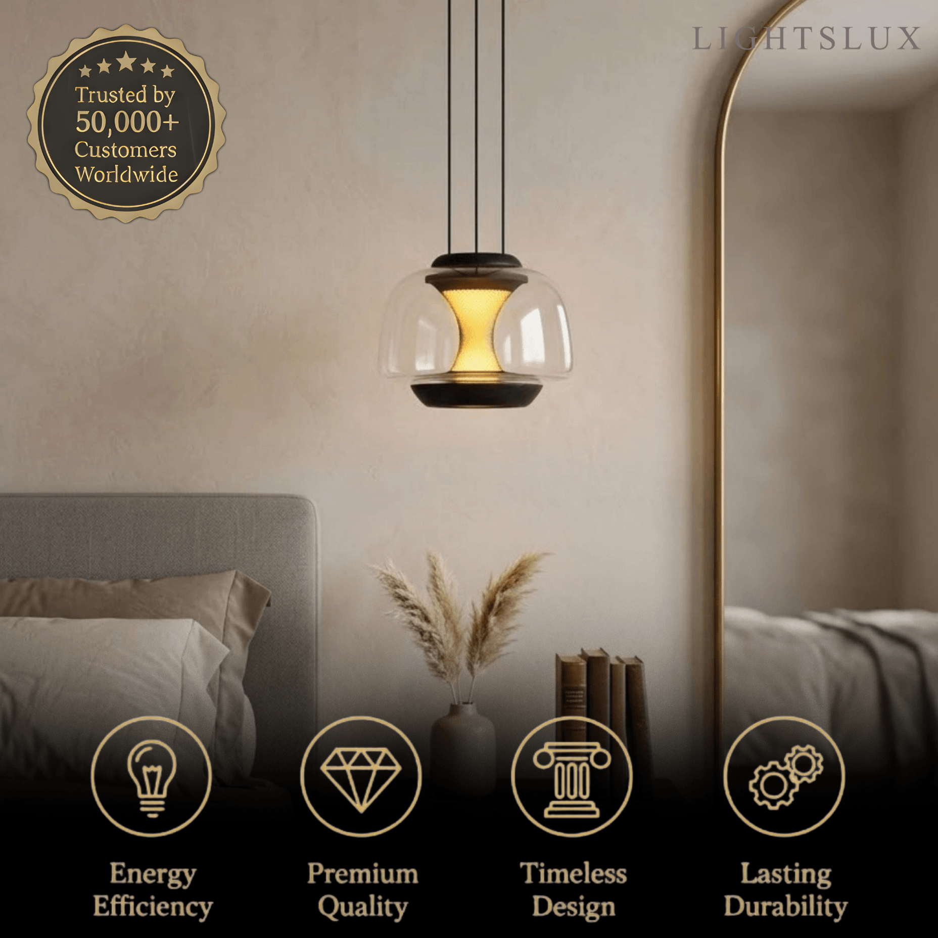 Modern Linear Pendant Light -- Dome Glass & Metal