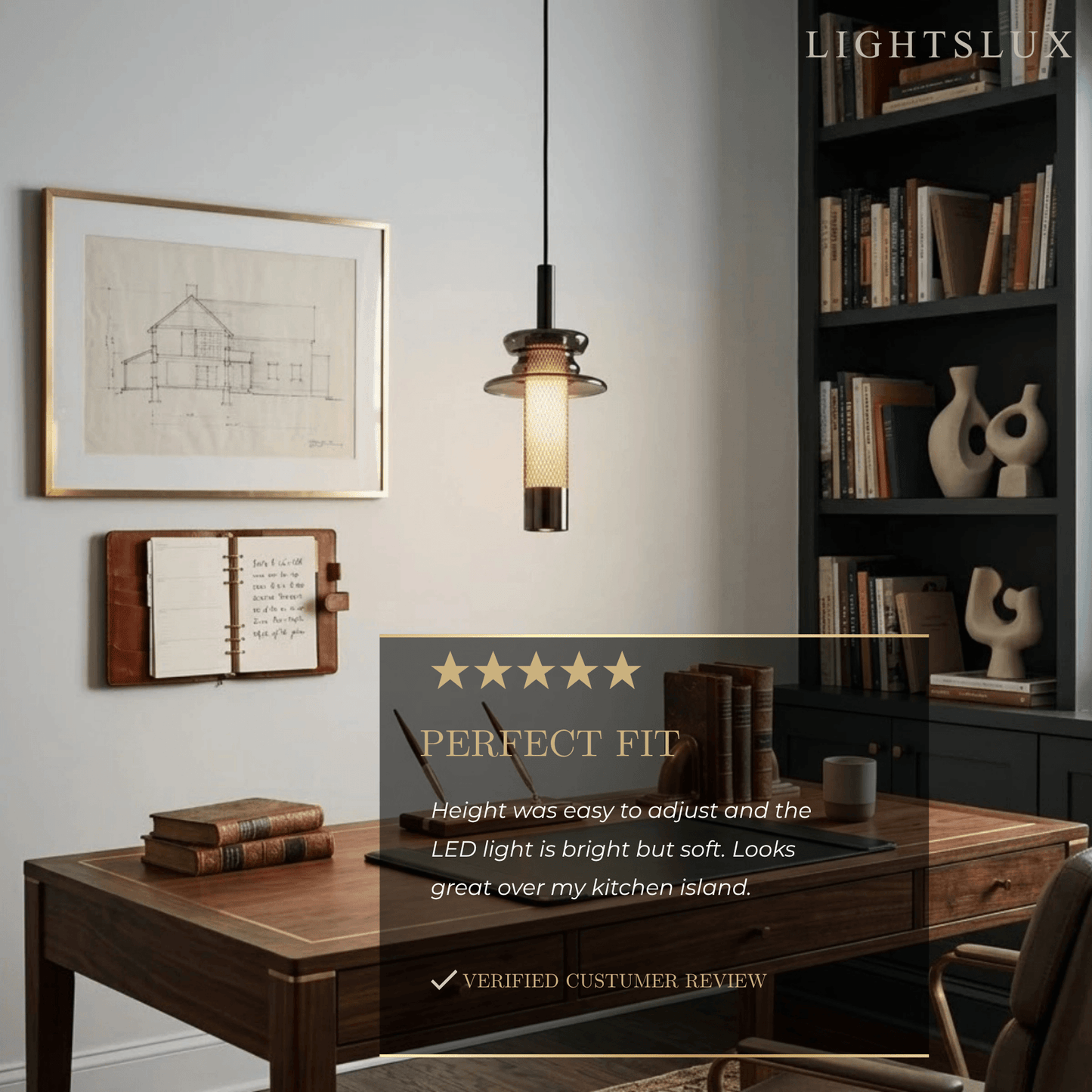 Modern Layered Pendant Light -- Black Metal & Glass
