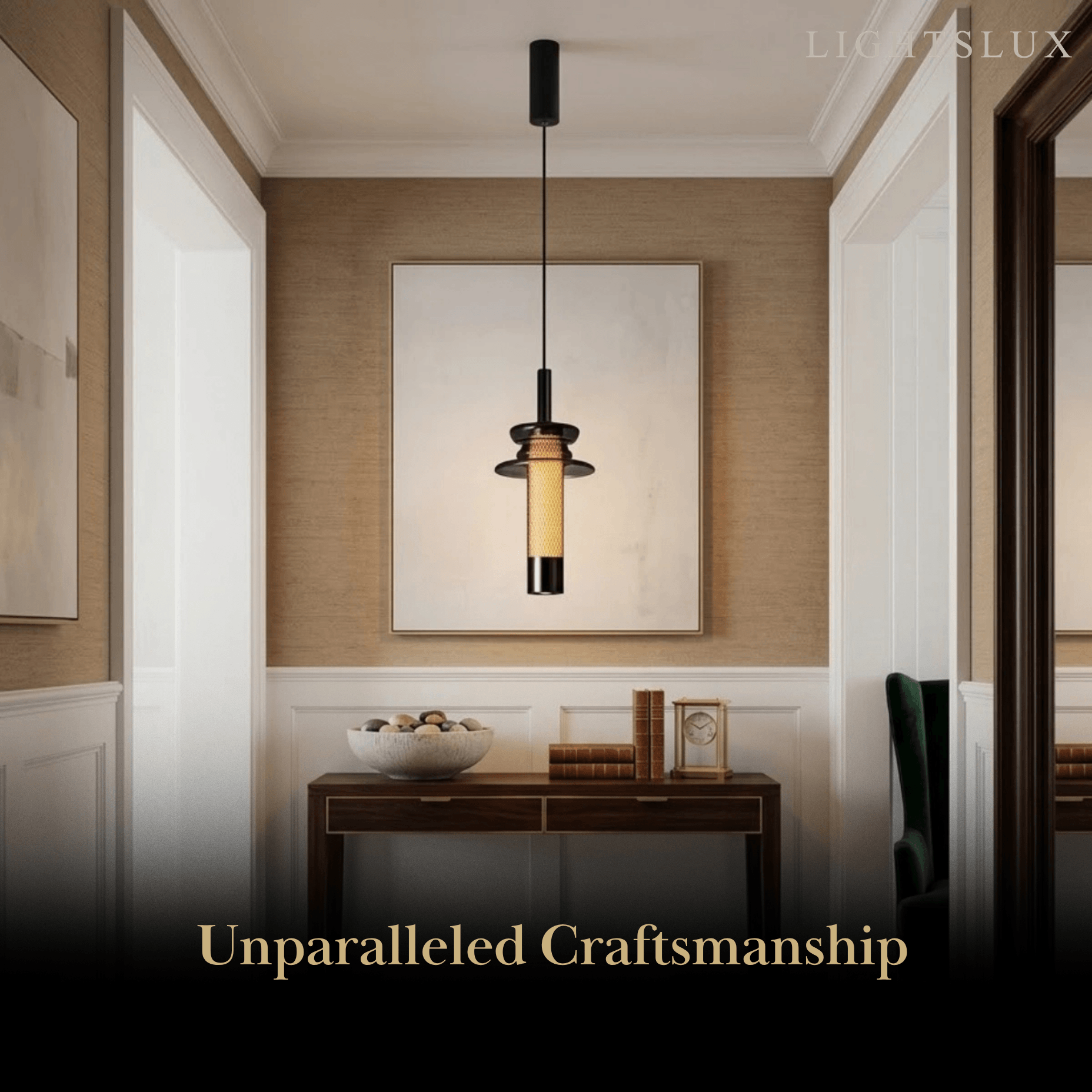 Modern Layered Pendant Light -- Black Metal & Glass