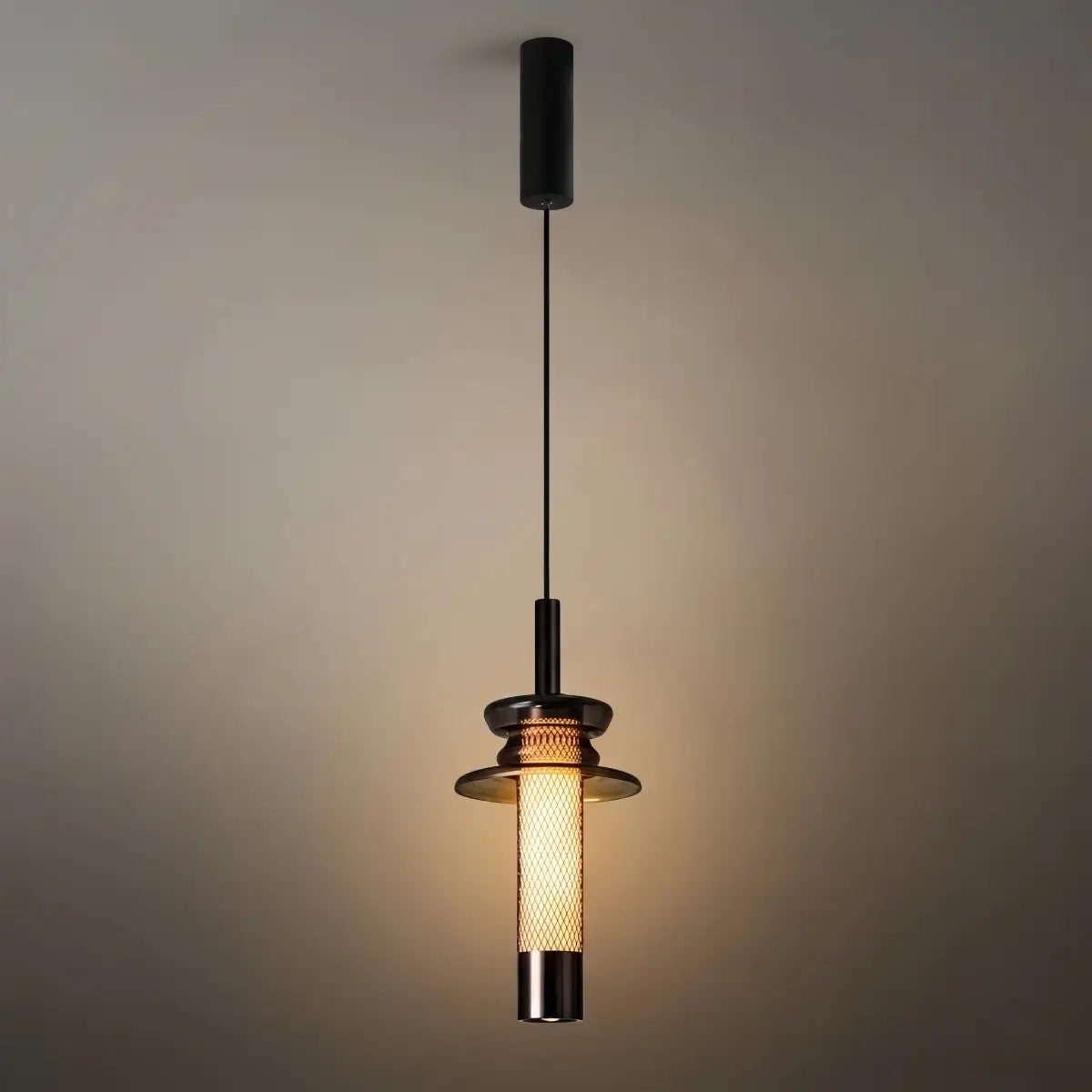 Modern Layered Pendant Light -- Black Metal & Glass