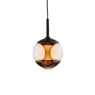 Modern Linear Pendant Light -- Black Metal & Glass Globe