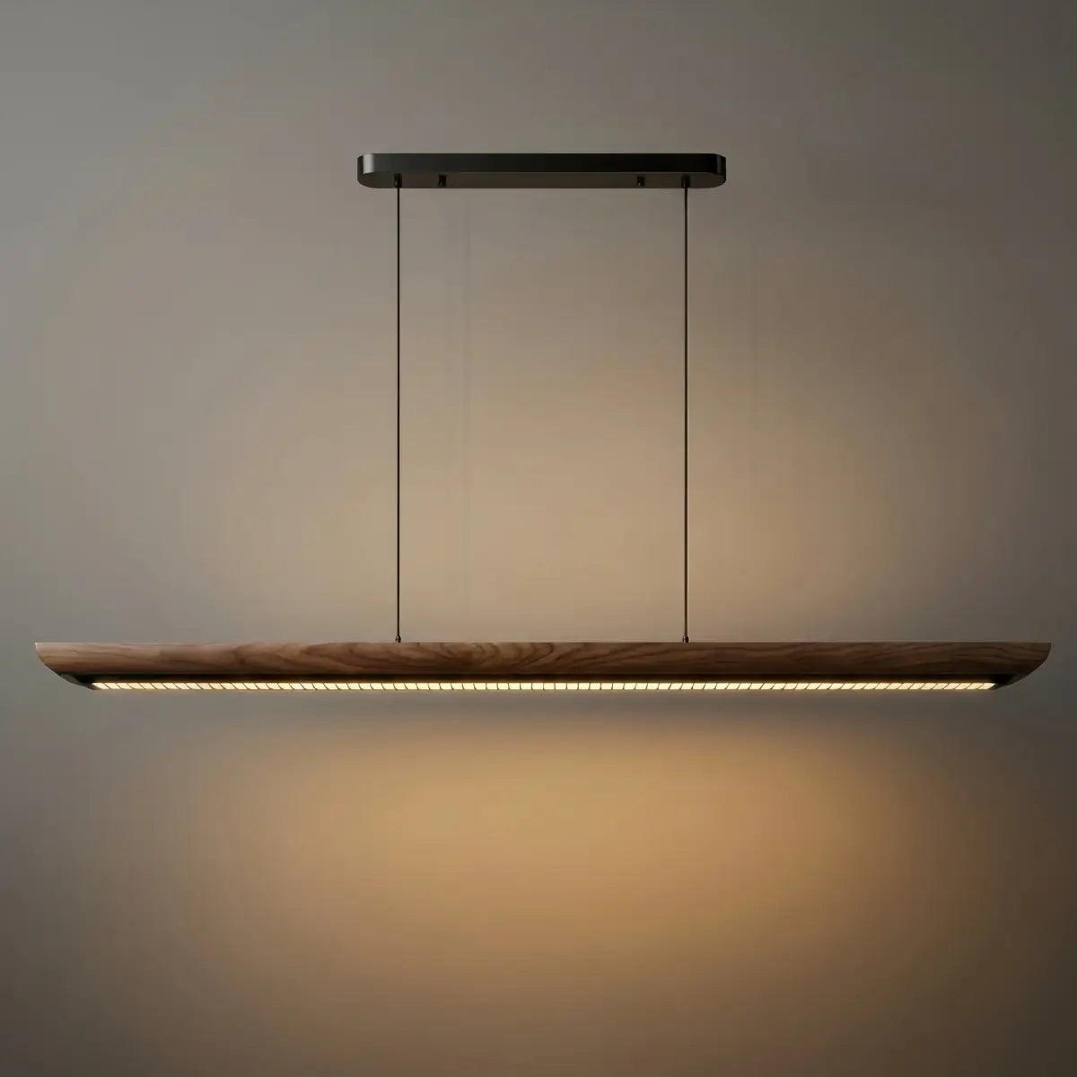 Modern Linear Pendant Light -- Walnut Wood & Metal