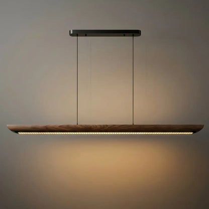 Modern Linear Pendant Light -- Walnut Wood & Metal