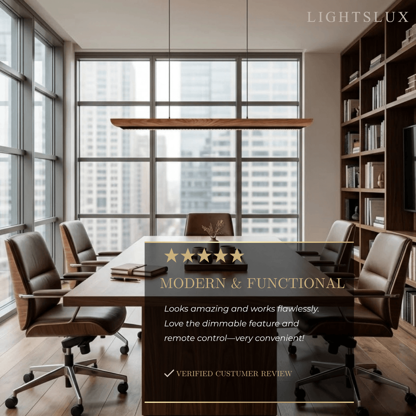 Modern Linear Pendant Light -- Walnut Wood & Metal