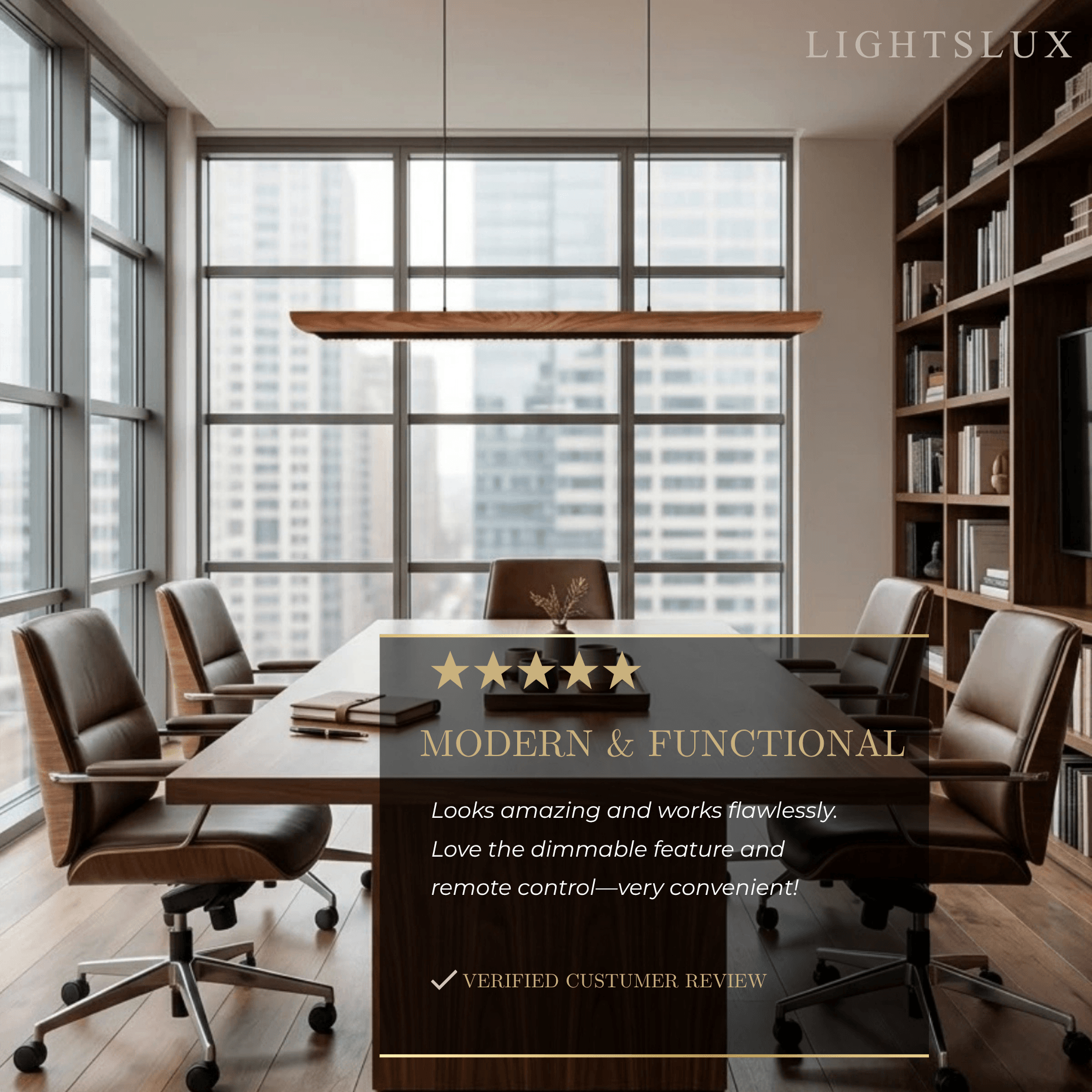 Modern Linear Pendant Light -- Walnut Wood & Metal