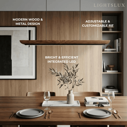 Modern Linear Pendant Light -- Walnut Wood & Metal