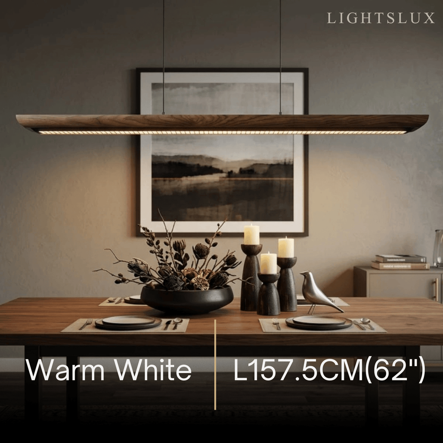 Modern Linear Pendant Light -- Walnut Wood & Metal