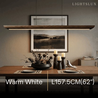 Modern Linear Pendant Light -- Walnut Wood & Metal