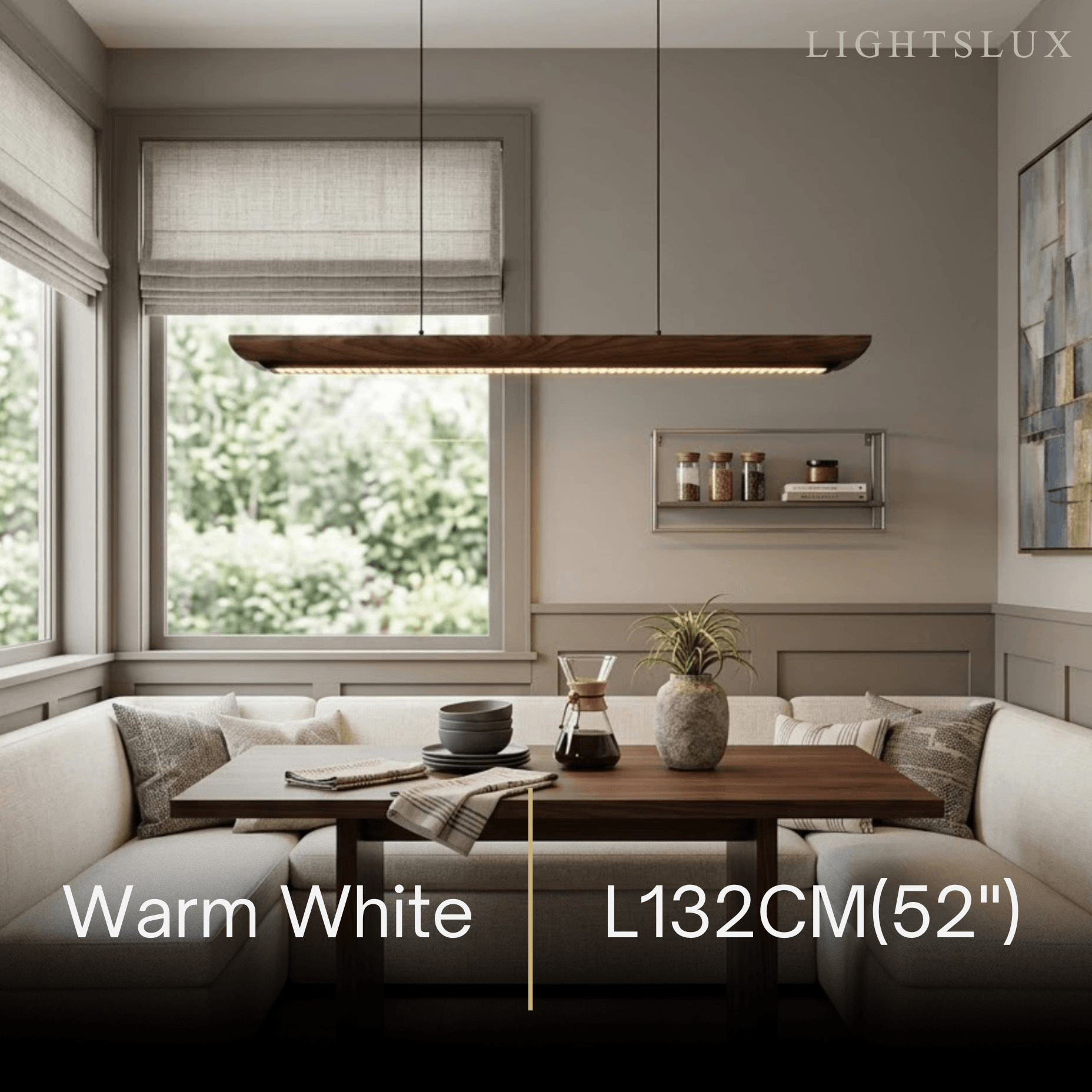 Modern Linear Pendant Light -- Walnut Wood & Metal