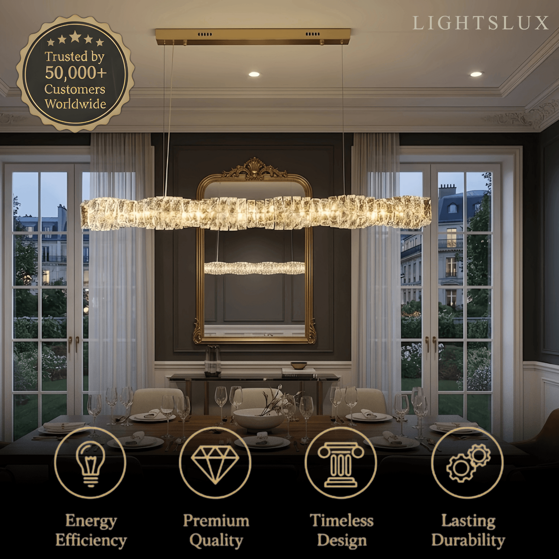Excelis Luxury Linear Crystal Chandelier