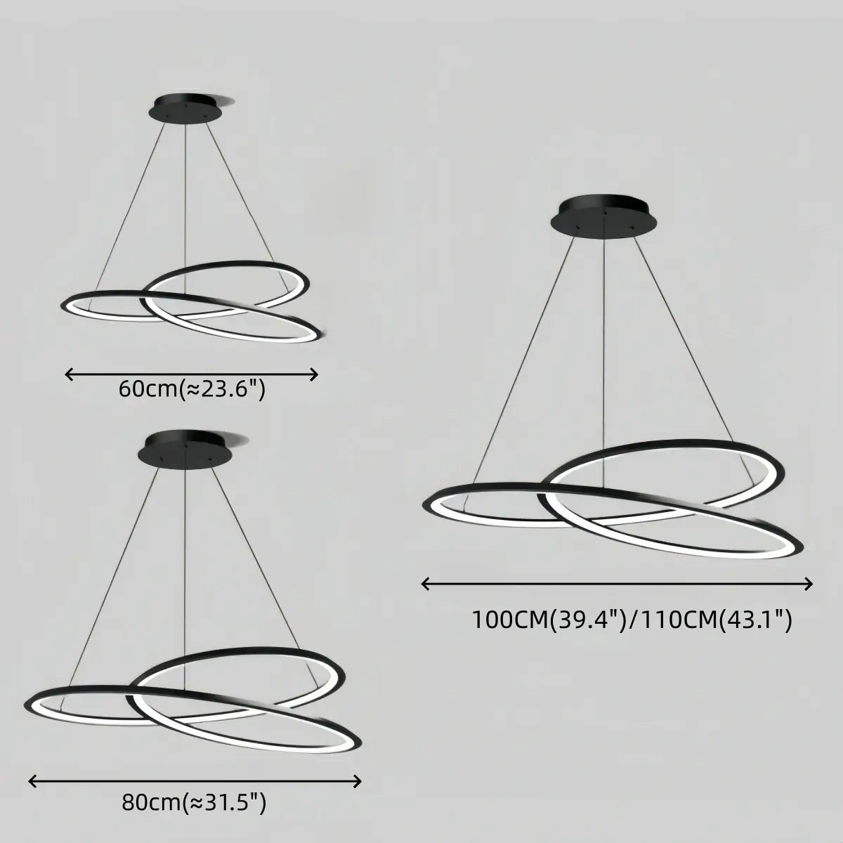 Lámpara de araña Arcato Nordic Swirl – Diseño escultural de metal negro para sala de estar/comedor