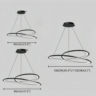 Lámpara de araña Arcato Nordic Swirl – Diseño escultural de metal negro para sala de estar/comedor