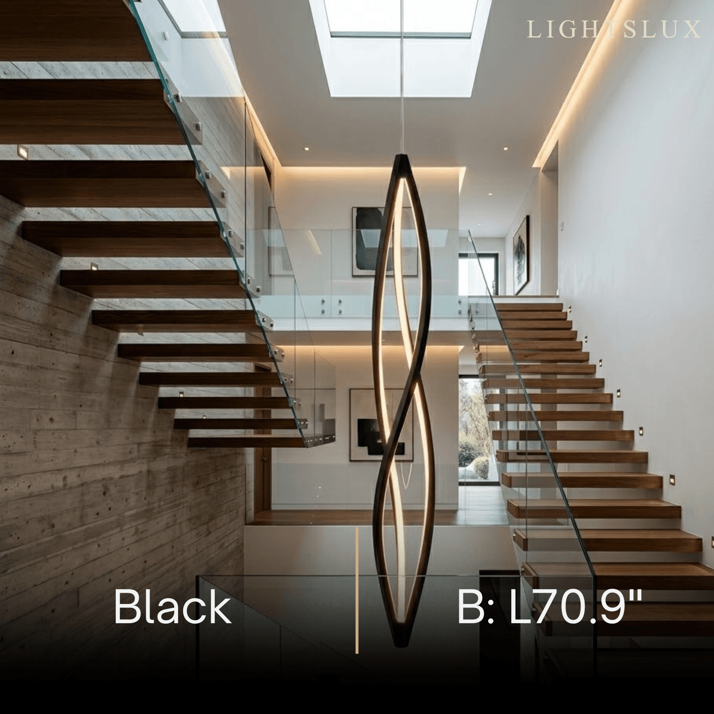 Arcato Art Deco Helix Pendant Light – Black/White Aluminum for Dining Room / Staircase
