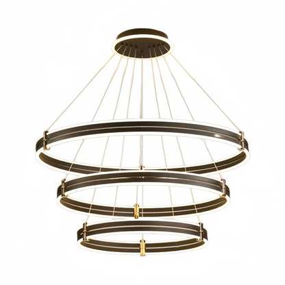 Modern Tiered Circular Chandelier -- Black Metal Rings