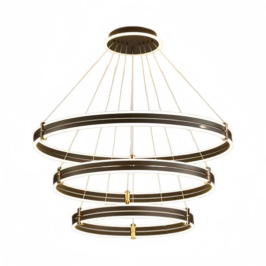 Modern Tiered Circular Chandelier -- Black Metal Rings