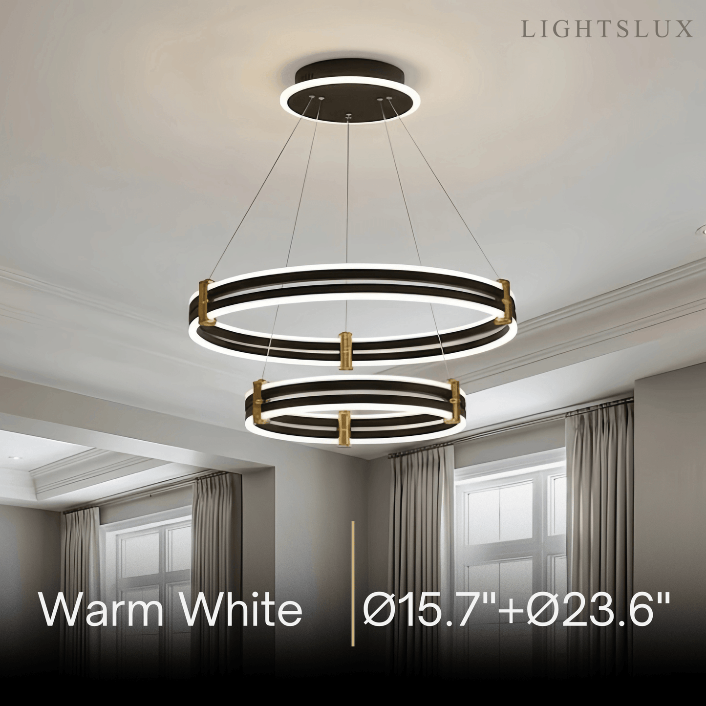 Modern Tiered Circular Chandelier -- Black Metal Rings