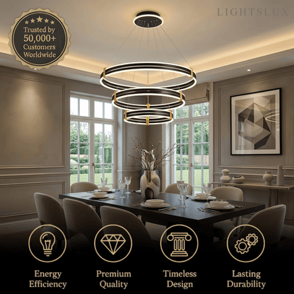 Modern Tiered Circular Chandelier -- Black Metal Rings