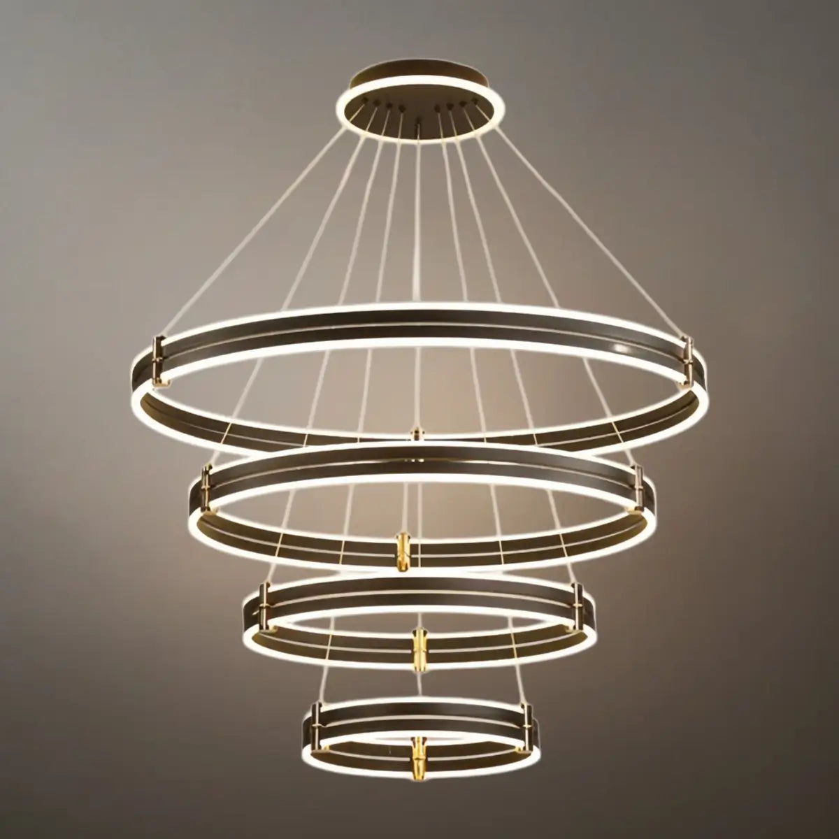 Modern Tiered Circular Chandelier -- Black Metal Rings