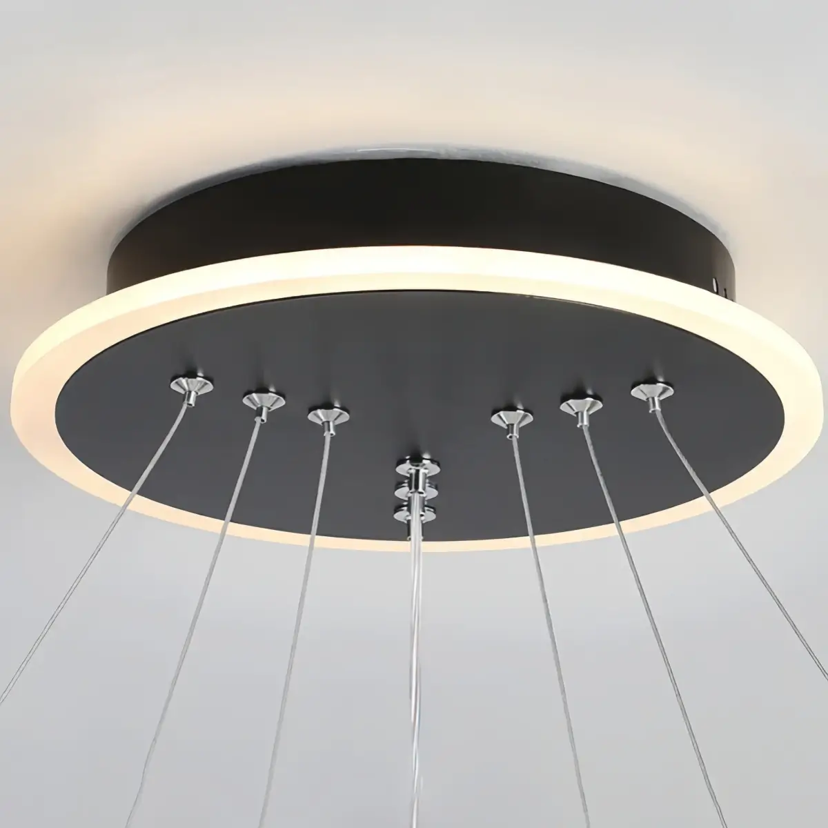 Modern Tiered Circular Chandelier -- Black Metal Rings