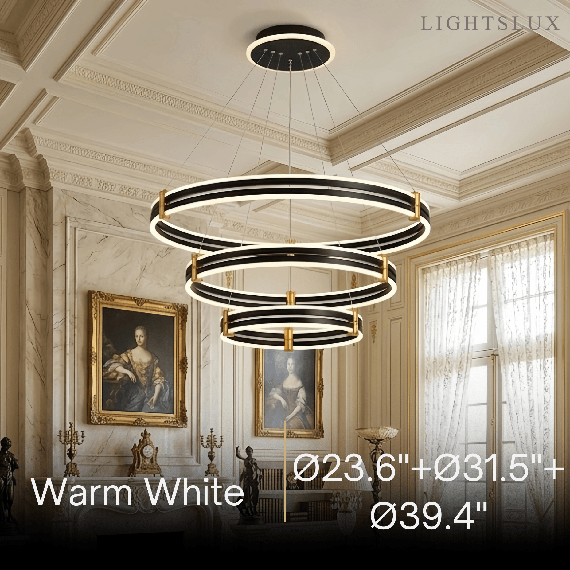 Modern Tiered Circular Chandelier -- Black Metal Rings