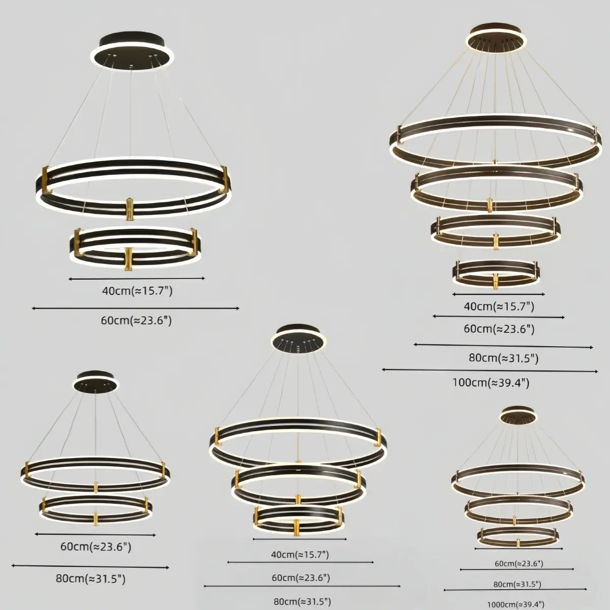 Modern Tiered Circular Chandelier -- Black Metal Rings
