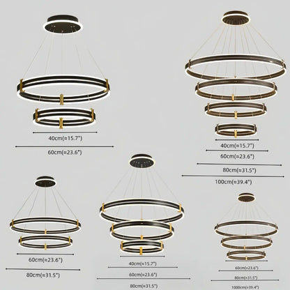 Modern Tiered Circular Chandelier -- Black Metal Rings