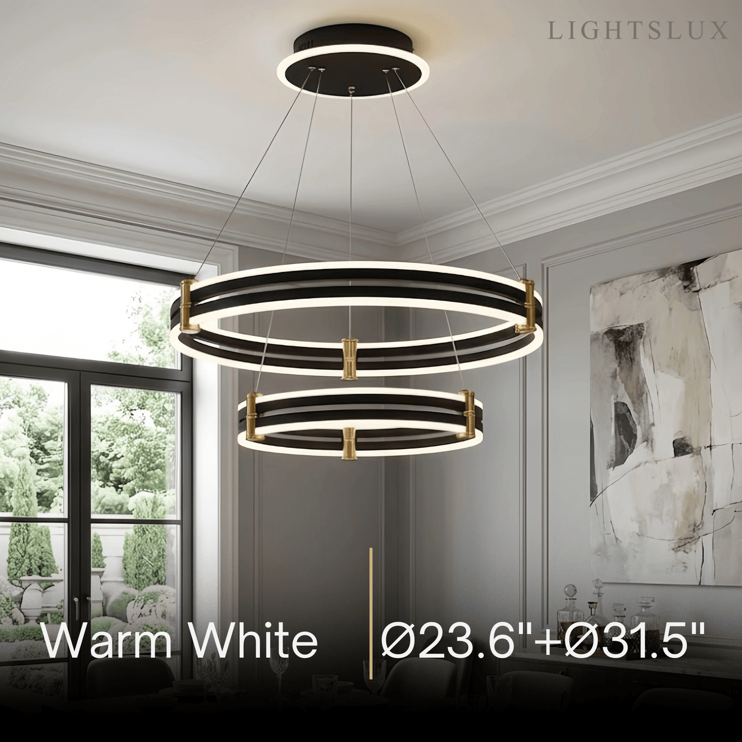 Modern Tiered Circular Chandelier -- Black Metal Rings