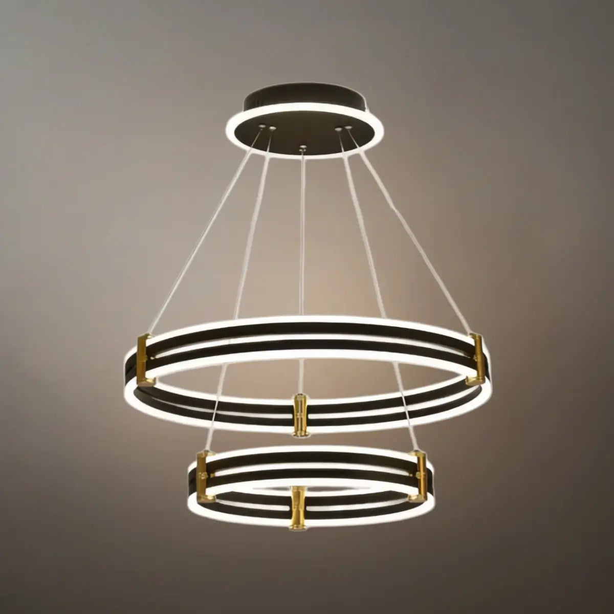 Modern Tiered Circular Chandelier -- Black Metal Rings
