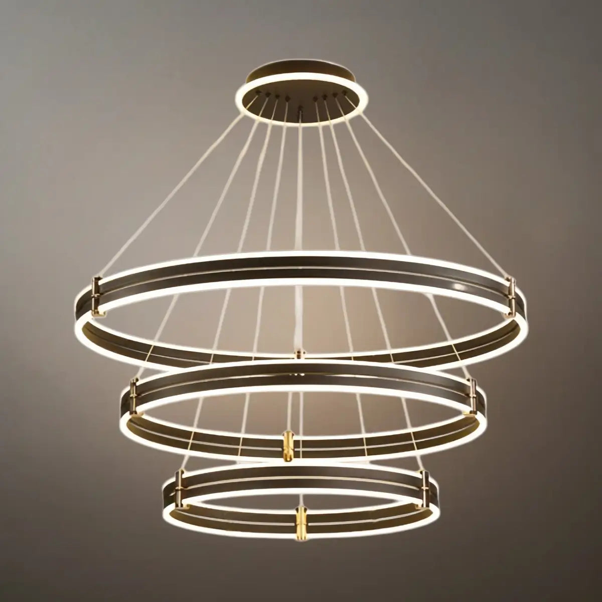 Modern Tiered Circular Chandelier -- Black Metal Rings