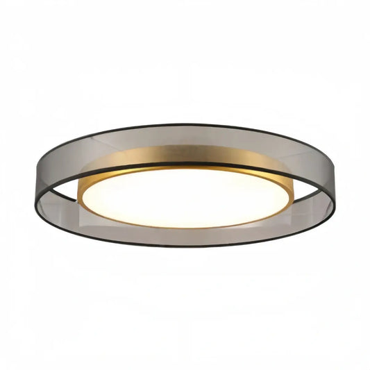 Art Deco Round Ceiling Light -- Black Metal & Fabric