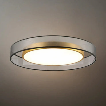Art Deco Round Ceiling Light -- Black Metal & Fabric