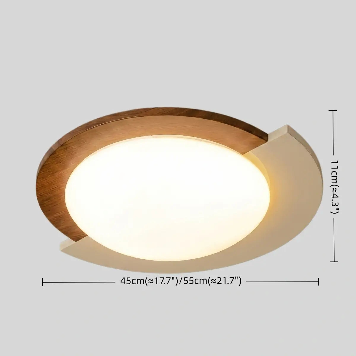 Modern Walnut Round Ceiling Light -- White Metal & Acrylic