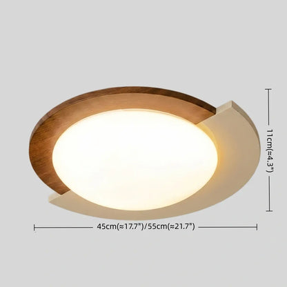 Modern Walnut Round Ceiling Light -- White Metal & Acrylic