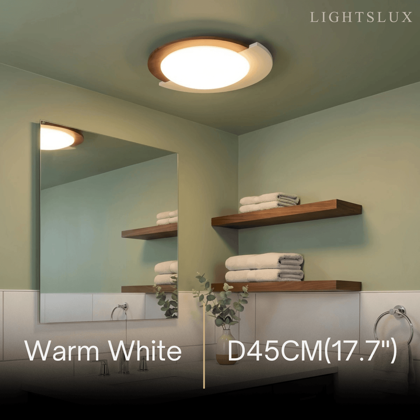 Modern Walnut Round Ceiling Light -- White Metal & Acrylic