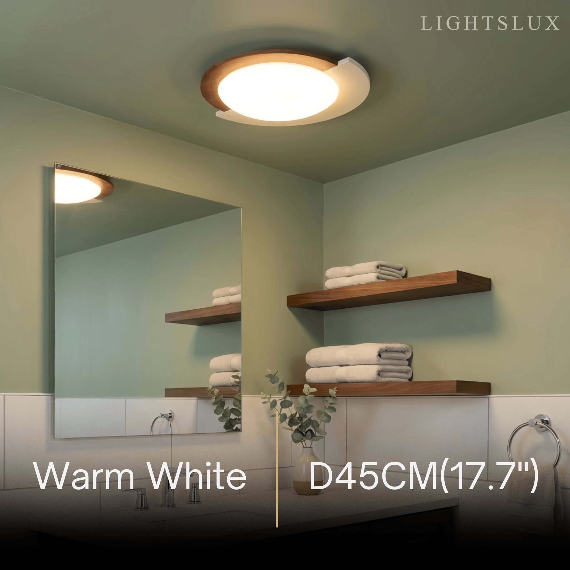 Modern Walnut Round Ceiling Light -- White Metal & Acrylic