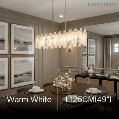 Art Deco Linear Alabaster Chandelier -- Gold Finish