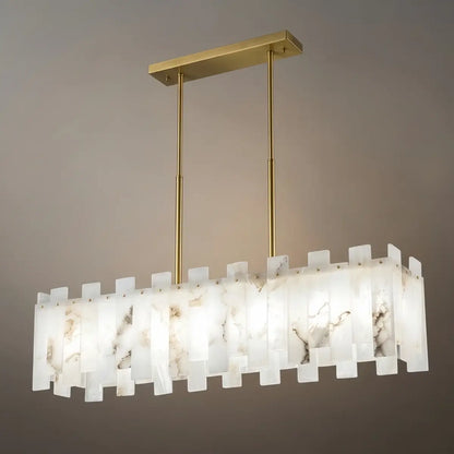 Art Deco Linear Alabaster Chandelier -- Gold Finish