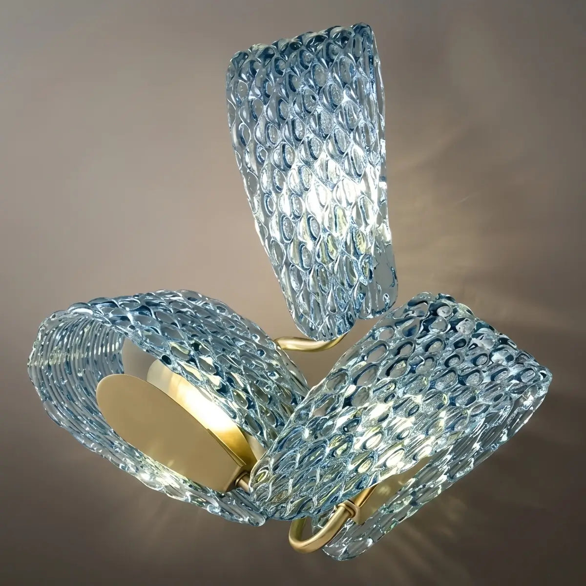 Art Deco Peacock Glass Wall Lamp -- Gold Frame